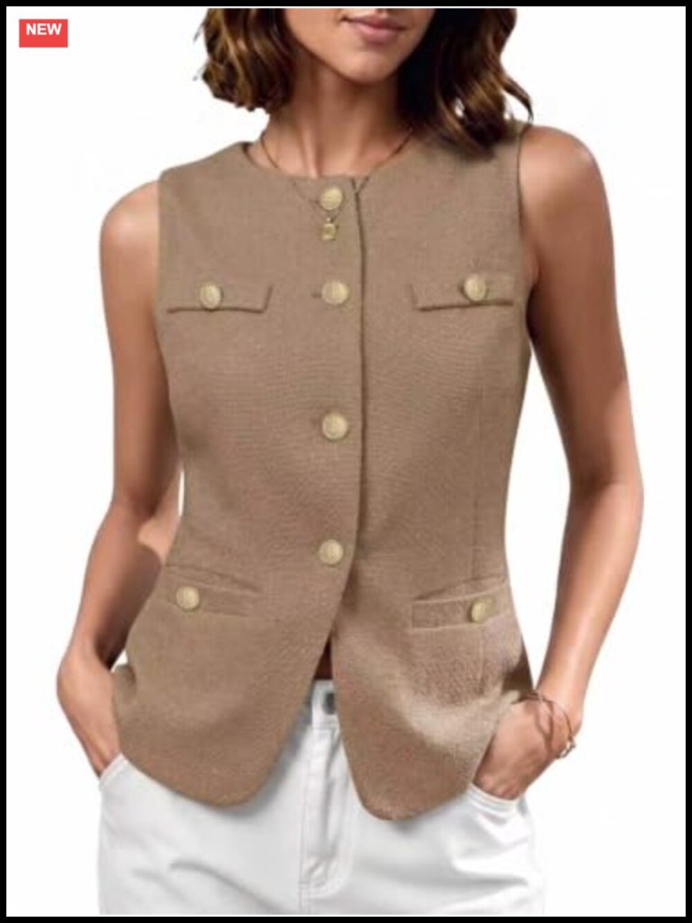 Womens Tweed Vest Button Front Sleeveless Waistcoat Tailored Fit